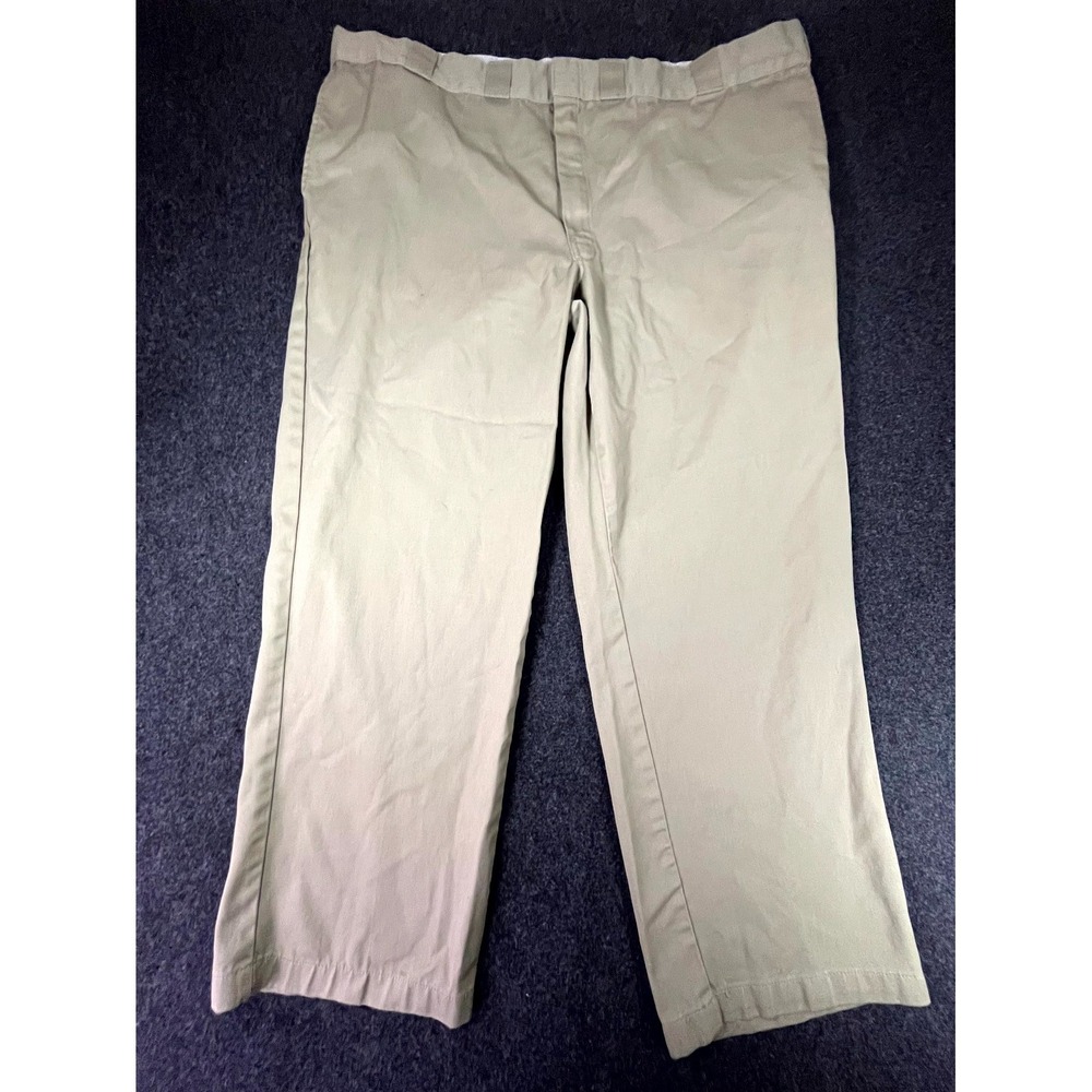Dickies 874 Original Fit Work Pants Mens 46x30 Khaki Logo Casual Straight Leg